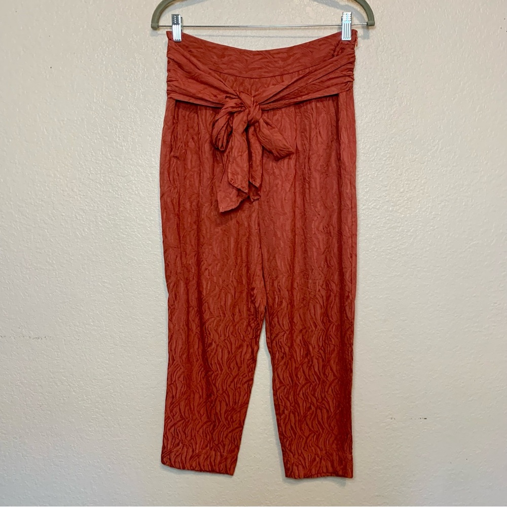 Anthropologie Ett:twa Aubade Tie Waist Textured Pants Cropped Dusty Rose Size 6 - Picture 2 of 14